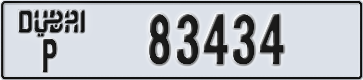 dubai License Plate Number 83434 Code P