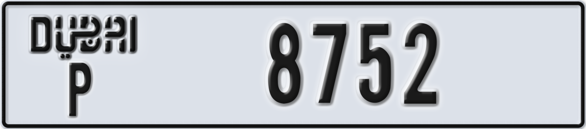 dubai License Plate Number 8752 Code P