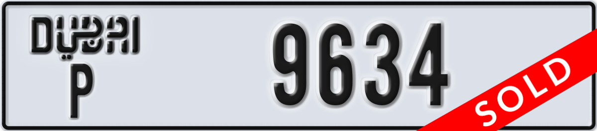 dubai License Plate Number 9634 Code P