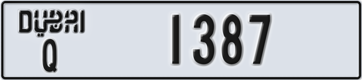 dubai License Plate Number 1387 Code Q