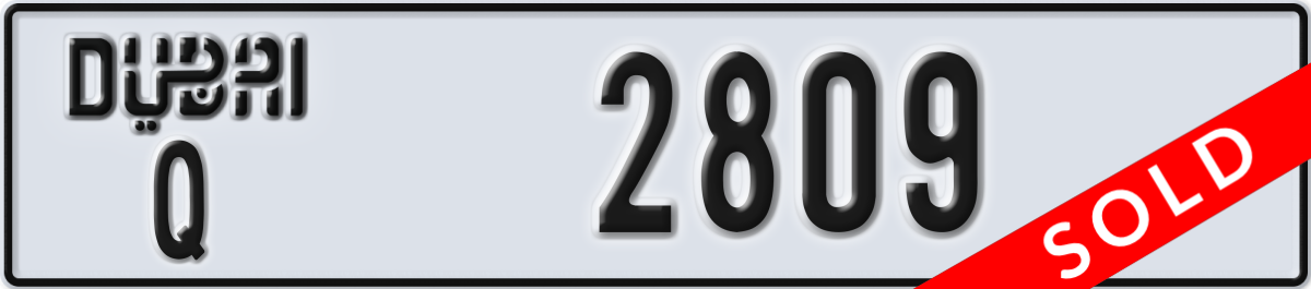 dubai License Plate Number 2809 Code Q