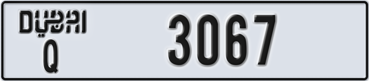 dubai License Plate Number 3067 Code Q