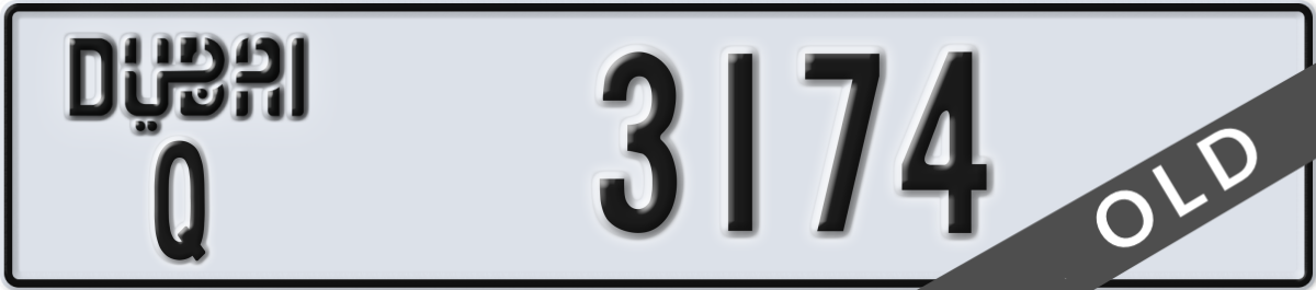 dubai License Plate Number 3174 Code Q