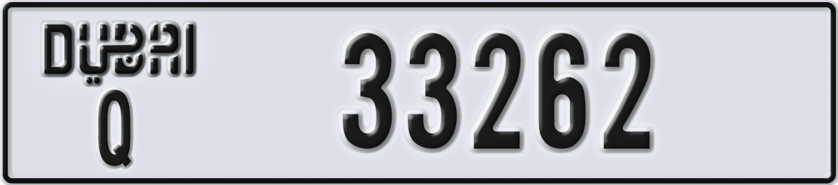 dubai License Plate Number 33262 Code Q