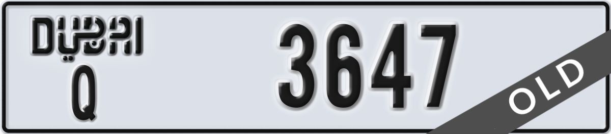 dubai License Plate Number 3647 Code Q