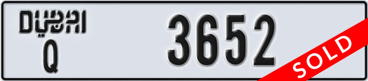 dubai License Plate Number 3652 Code Q