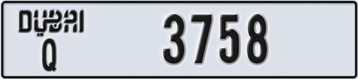 dubai License Plate Number 3758 Code Q