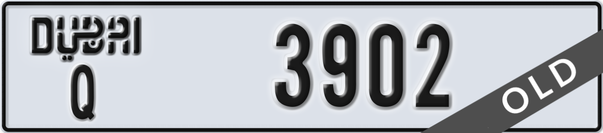 dubai License Plate Number 3902 Code Q