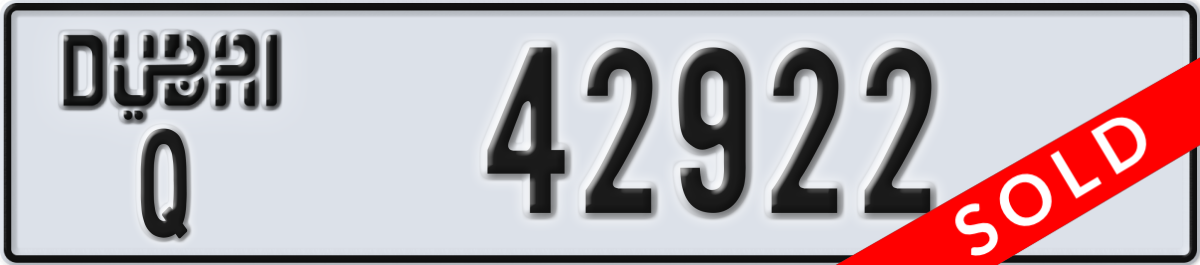 dubai License Plate Number 42922 Code Q