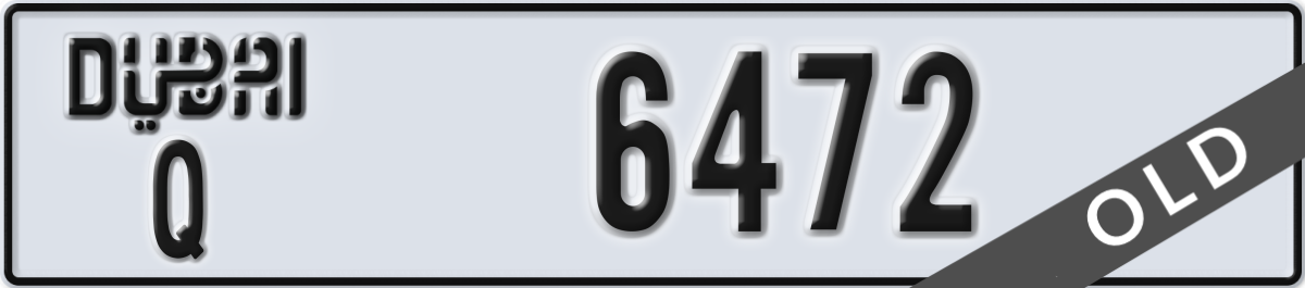 dubai License Plate Number 6472 Code Q