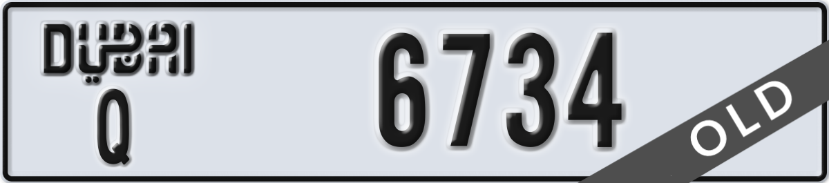 dubai License Plate Number 6734 Code Q