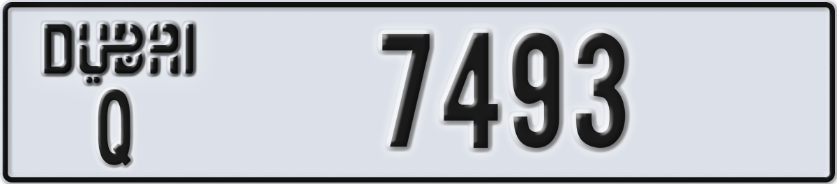 dubai License Plate Number 7493 Code Q