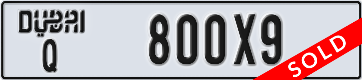 dubai License Plate Number 800X9 Code Q