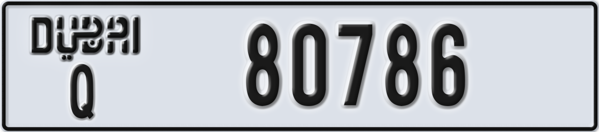 dubai License Plate Number 80786 Code Q