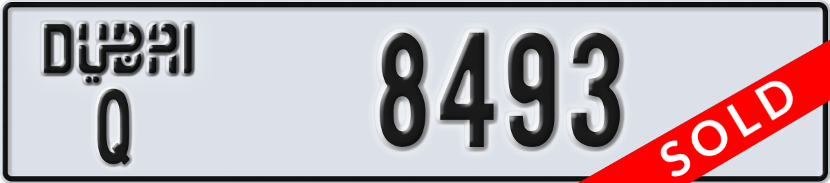dubai License Plate Number 8493 Code Q