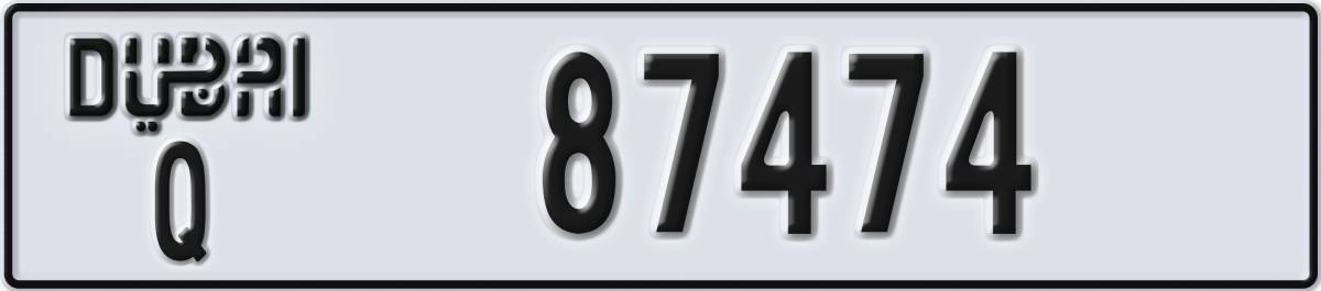 dubai License Plate Number 87474 Code Q