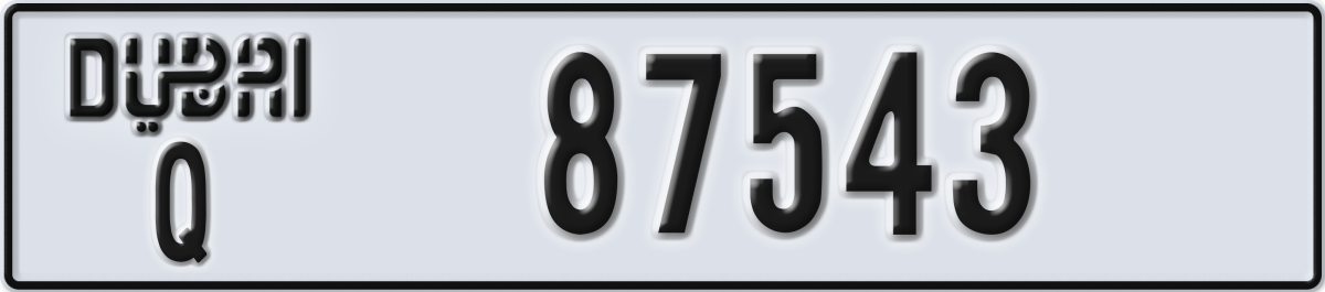 dubai License Plate Number 87543 Code Q