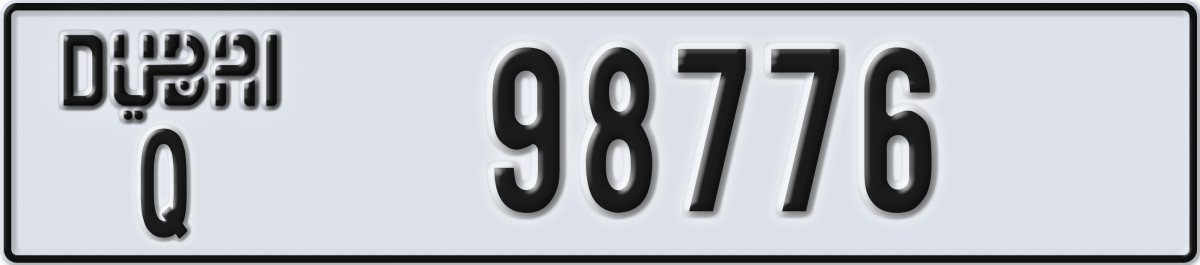 dubai License Plate Number 98776 Code Q