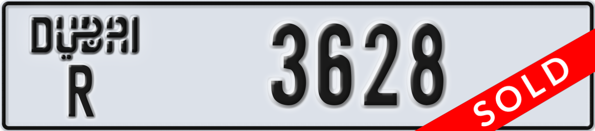 dubai License Plate Number 3628 Code R