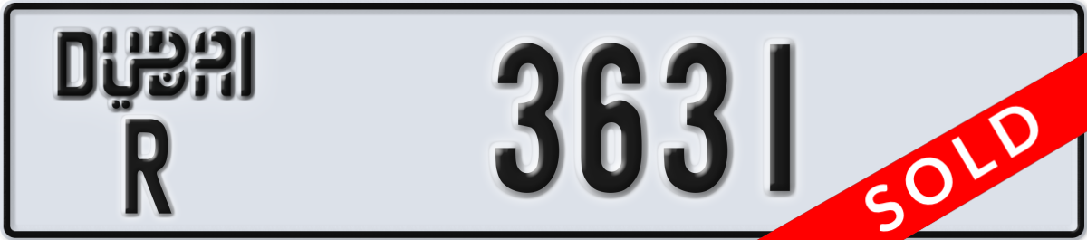 dubai License Plate Number 3631 Code R