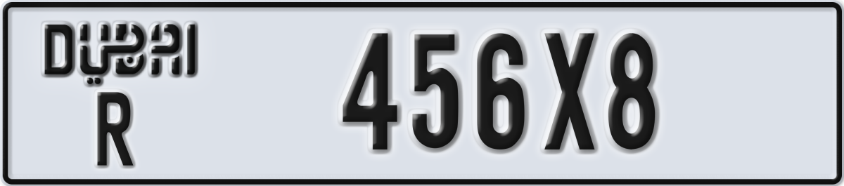 dubai License Plate Number 456X8 Code R