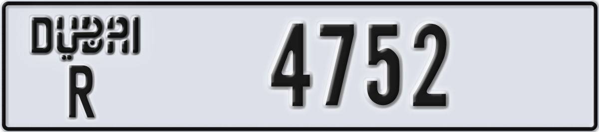 dubai License Plate Number 4752 Code R