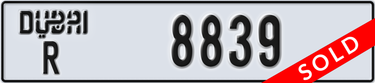 dubai License Plate Number 8839 Code R