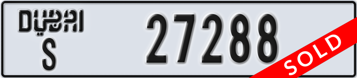 dubai License Plate Number 27288 Code S