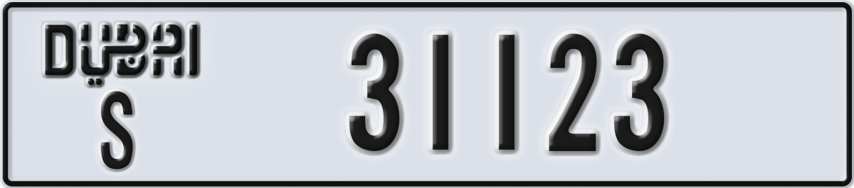 dubai License Plate Number 31123 Code S