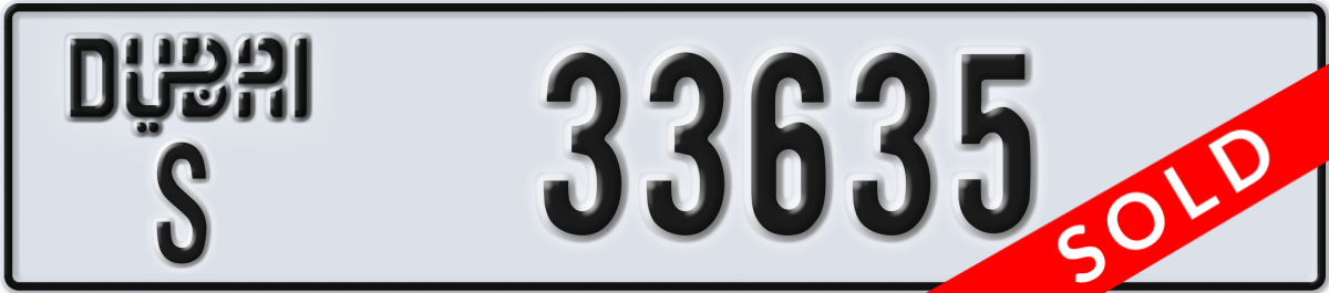 dubai License Plate Number 33635 Code S