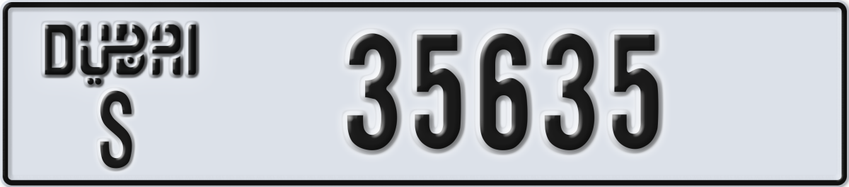 dubai License Plate Number 35635 Code S