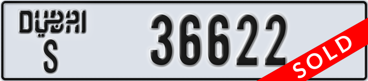 dubai License Plate Number 36622 Code S