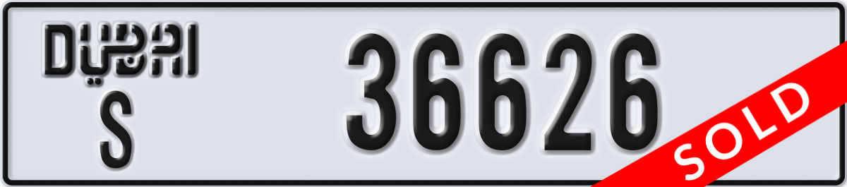 dubai License Plate Number 36626 Code S