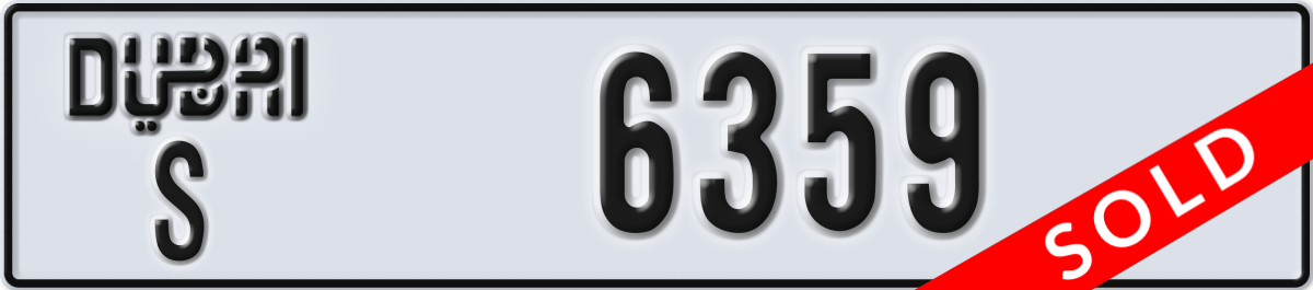 dubai License Plate Number 6359 Code S