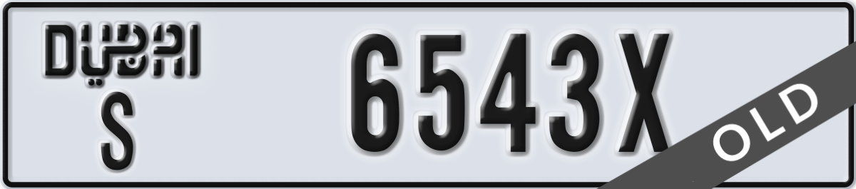 dubai License Plate Number 6543X Code S
