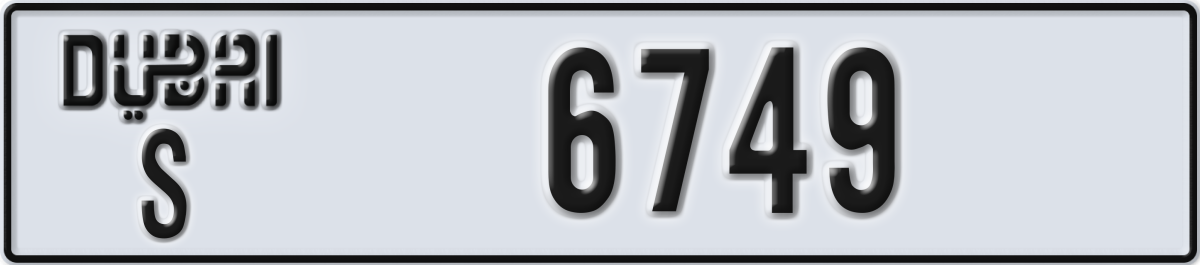 dubai License Plate Number 6749 Code S