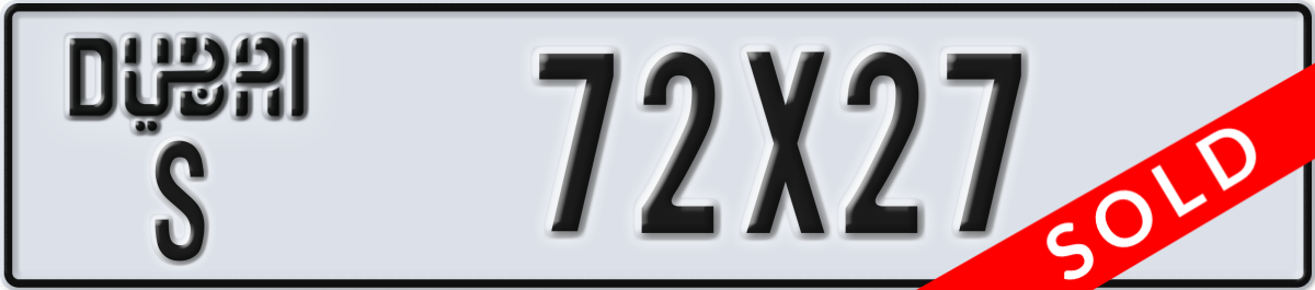 dubai License Plate Number 72X27 Code S