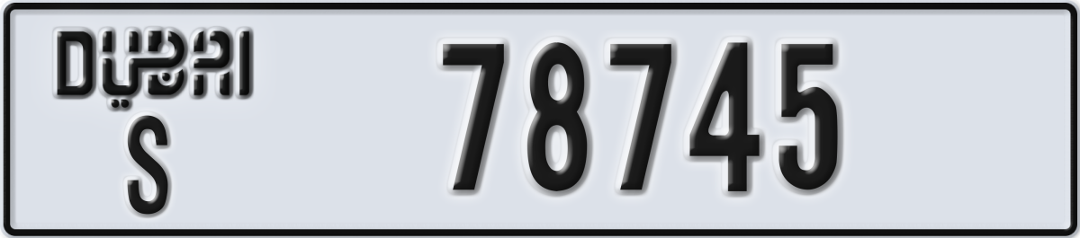dubai License Plate Number 78745 Code S