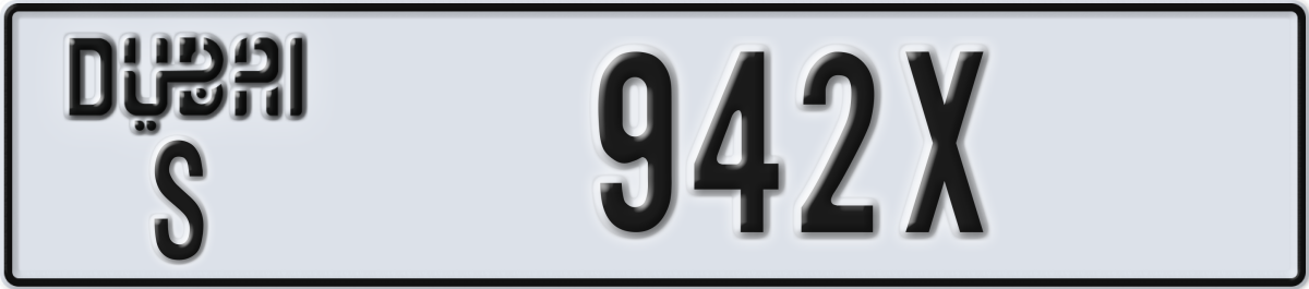 dubai License Plate Number 942X Code S