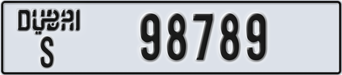 dubai License Plate Number 98789 Code S