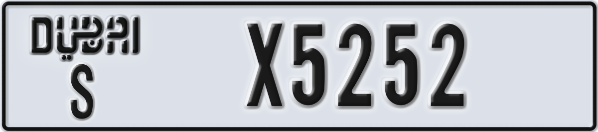 dubai License Plate Number X5252 Code S
