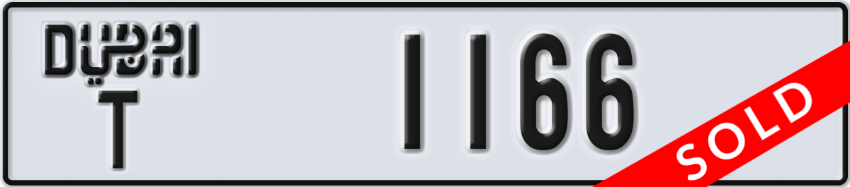 dubai License Plate Number 1166 Code T