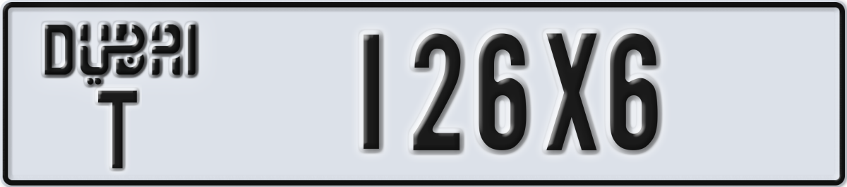 dubai License Plate Number 126X6 Code T