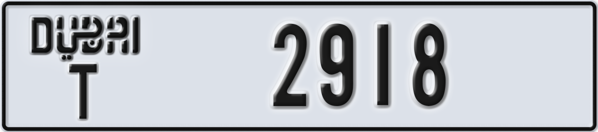 dubai License Plate Number 2918 Code T