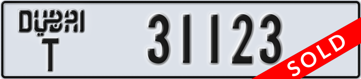 dubai License Plate Number 31123 Code T