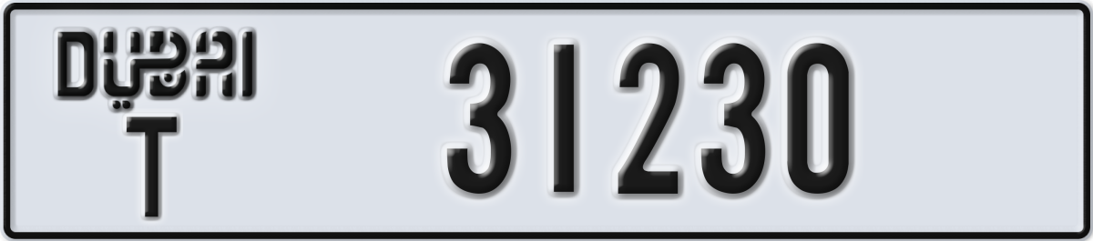 dubai License Plate Number 31230 Code T