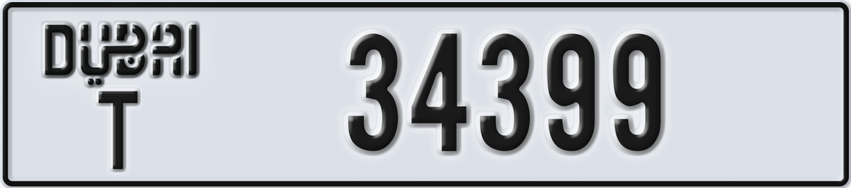 dubai License Plate Number 34399 Code T