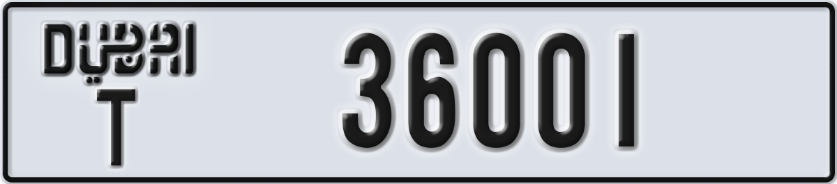 dubai License Plate Number 36001 Code T