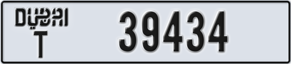 dubai License Plate Number 39434 Code T