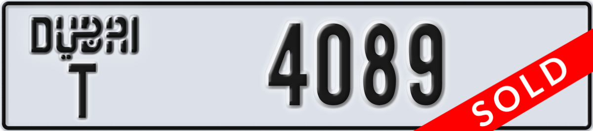 dubai License Plate Number 4089 Code T